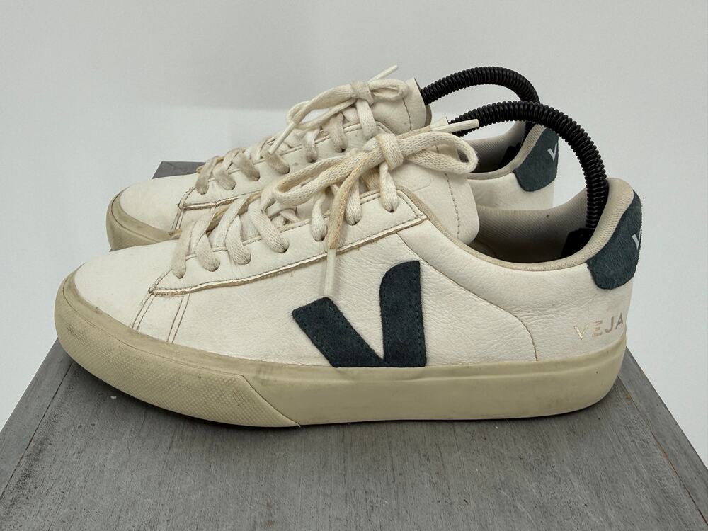 Veja Campo Leather Sneakers White Green Women's US 8 EU 39 Lace Up Casual